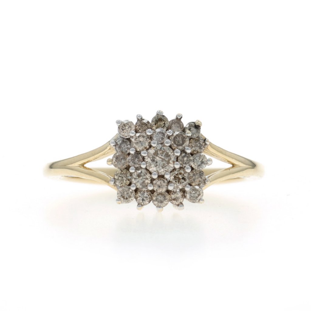 Yellow Gold Diamond Cluster Ring - 10k Round Brilliant .50ctw